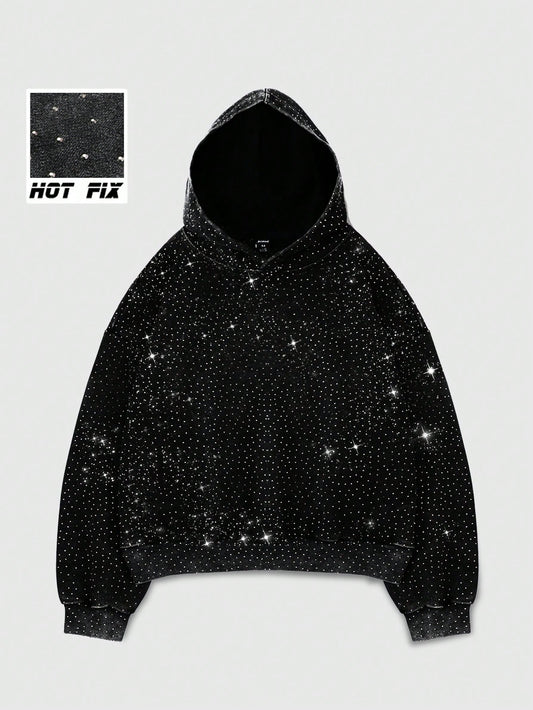 ROMWE MEN Street Life Men'S Heavyweight Oversized Diamond Printed Cropped Hoodie, Streetwear