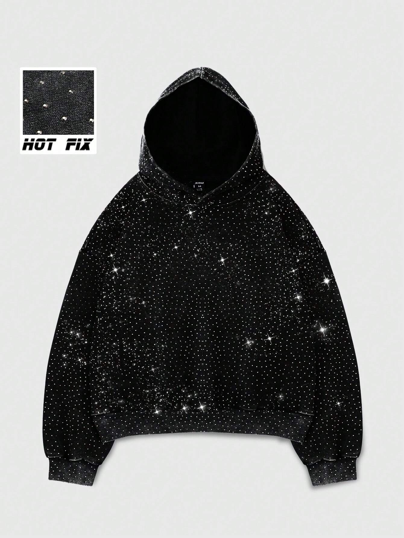 ROMWE MEN Street Life Men'S Heavyweight Oversized Diamond Printed Cropped Hoodie, Streetwear