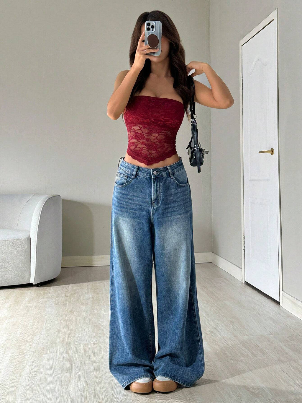 Ezwear Lace Patchwork Asymmetric Hem Sexy Sleeveless Strapless Crop Top