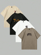 GENIUS ODE 4Pcs Men Casual Graphic and Letter Graphic Print round Neck Short Sleeve T-Shirt, Summer, for Friends