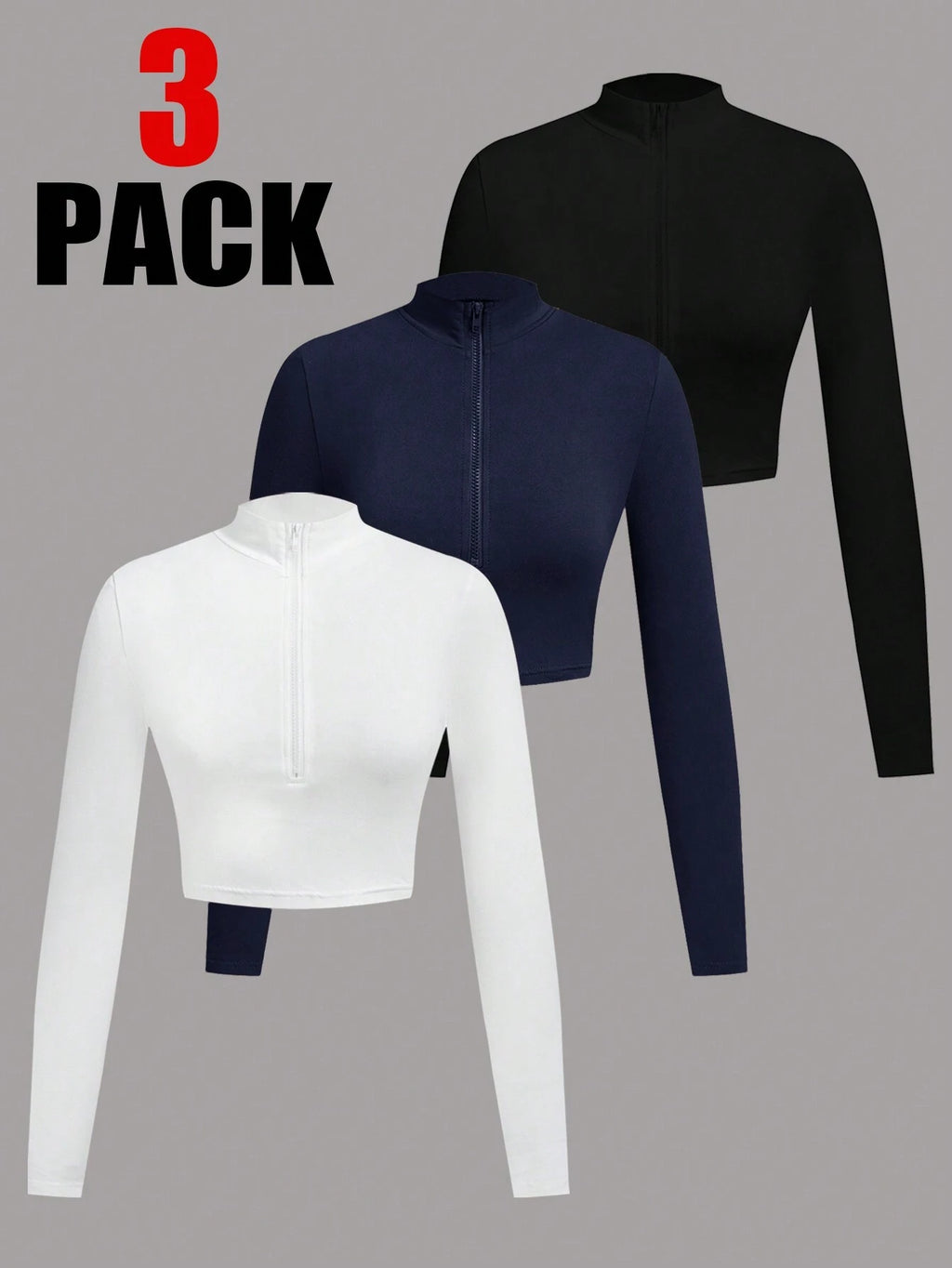 Ezwear 3Pcs Set Half Zip up Long Sleeve T-Shirts, Suitable for Autumn/Winter