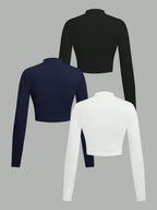 Ezwear 3Pcs Set Half Zip up Long Sleeve T-Shirts, Suitable for Autumn/Winter