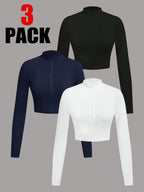 Ezwear 3Pcs Set Half Zip up Long Sleeve T-Shirts, Suitable for Autumn/Winter