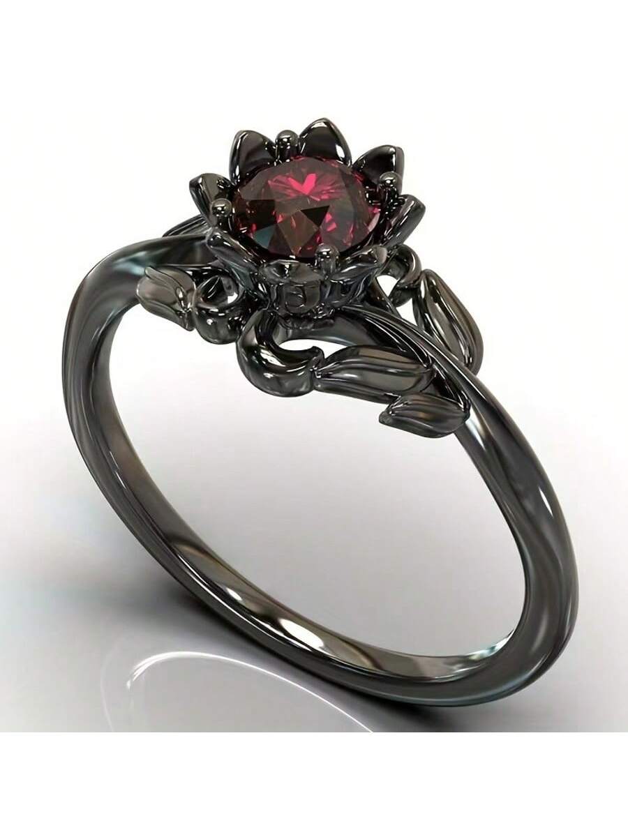 Fashion Cubic Zirconia Flower Design Women Engagement/Wedding Ring, Retro Minimalist Couple Rings