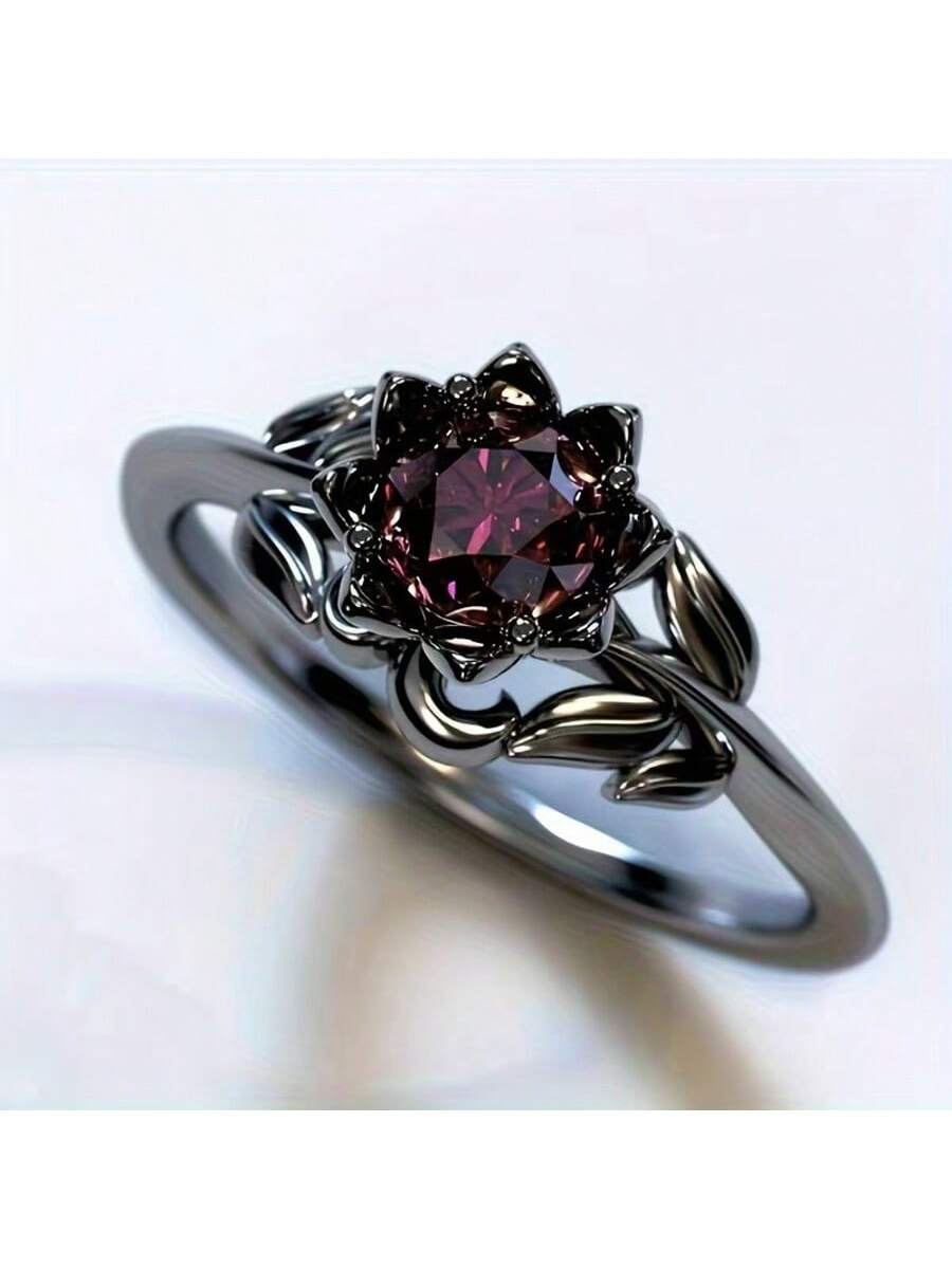 Fashion Cubic Zirconia Flower Design Women Engagement/Wedding Ring, Retro Minimalist Couple Rings