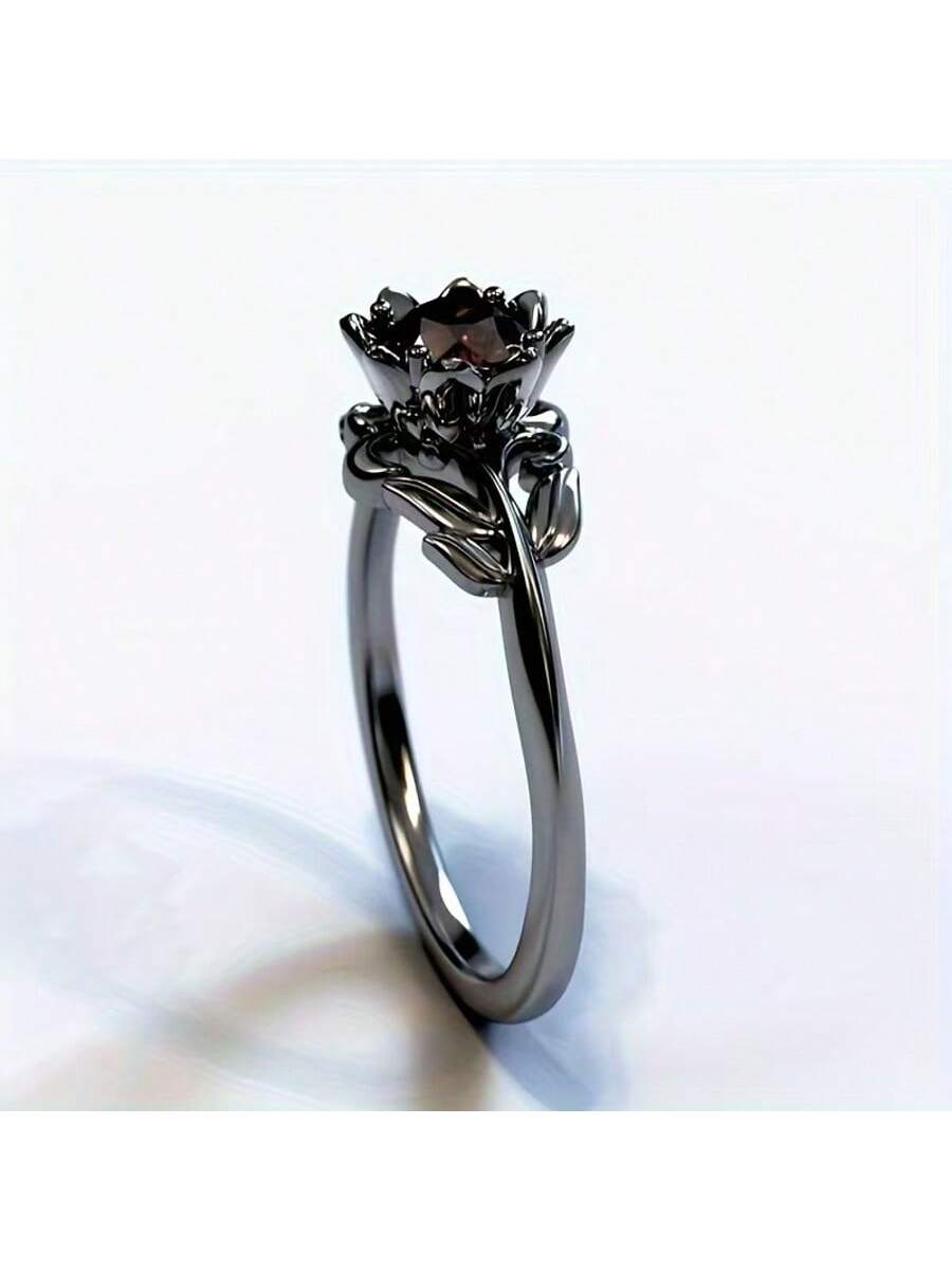 Fashion Cubic Zirconia Flower Design Women Engagement/Wedding Ring, Retro Minimalist Couple Rings