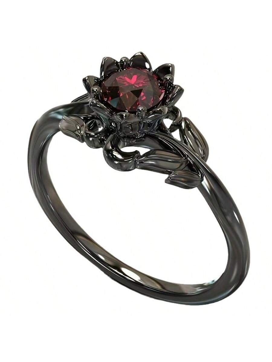 Fashion Cubic Zirconia Flower Design Women Engagement/Wedding Ring, Retro Minimalist Couple Rings