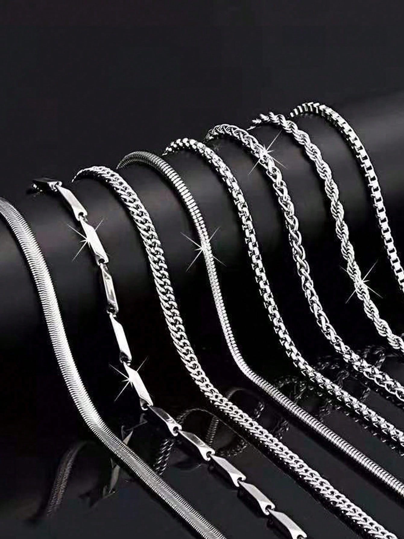 8Pcs Fashionable Stainless Steel Chain Necklace Set for Men - DIY Mix and Match, Everyday Wear