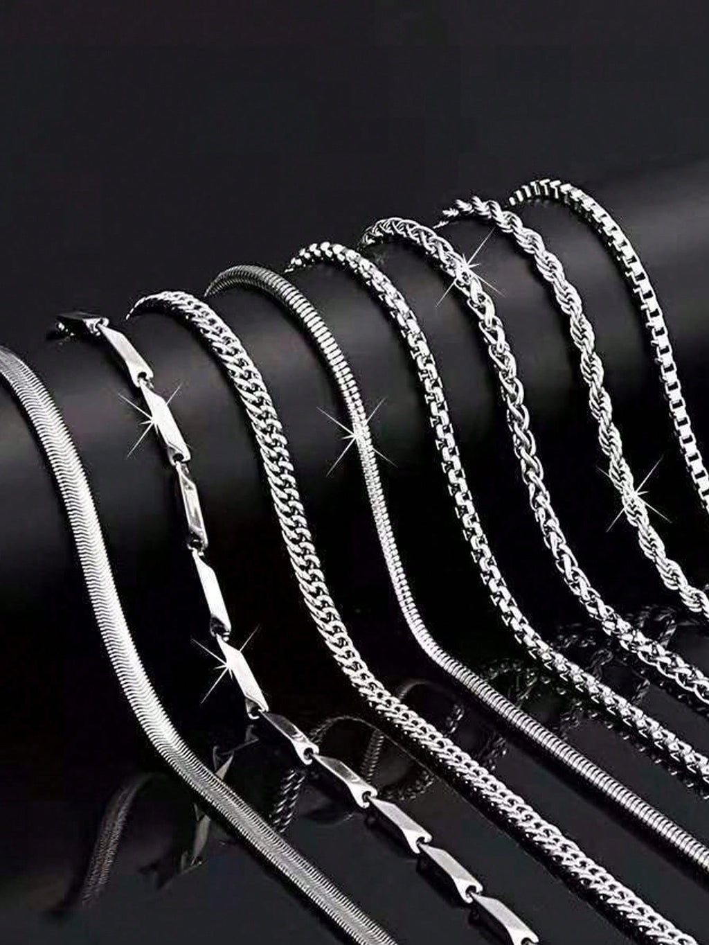 8Pcs Fashionable Stainless Steel Chain Necklace Set for Men - DIY Mix and Match, Everyday Wear