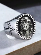 1Pc Elegant Jesus Christ Cross Ring, Antique Copper Vintage Country Faith Jewelry Gift, for Men - Unisex Spiritual Jewelry Gift Suitable for Everyday Wear and Special Occasions