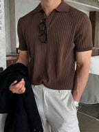 Claim Dot Men'S Solid Color Rib-Knit Polo Shirt, Old Money Style