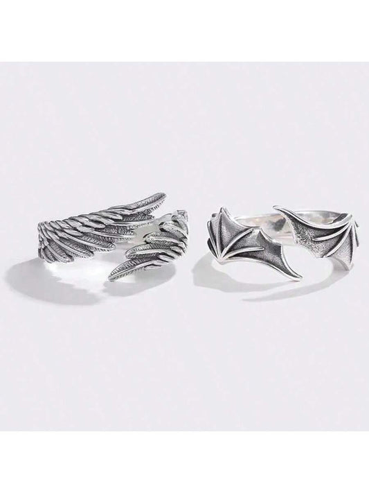 Retro Angel Demon Wings Creative Ring for Men Women Punk Gothic Open Ring Handmade Unisex Jewelry Accessories Gift for Lovers