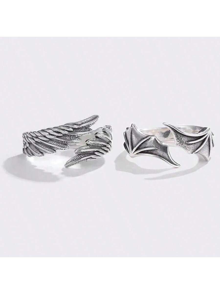 Retro Angel Demon Wings Creative Ring for Men Women Punk Gothic Open Ring Handmade Unisex Jewelry Accessories Gift for Lovers