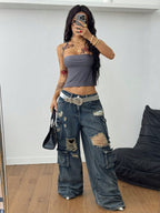 Coolane Women'S Summer Y2K Vintage Club Hot Girl Sexy Grommet Eyelet Stretchy Halter Backless Grey Halter Top