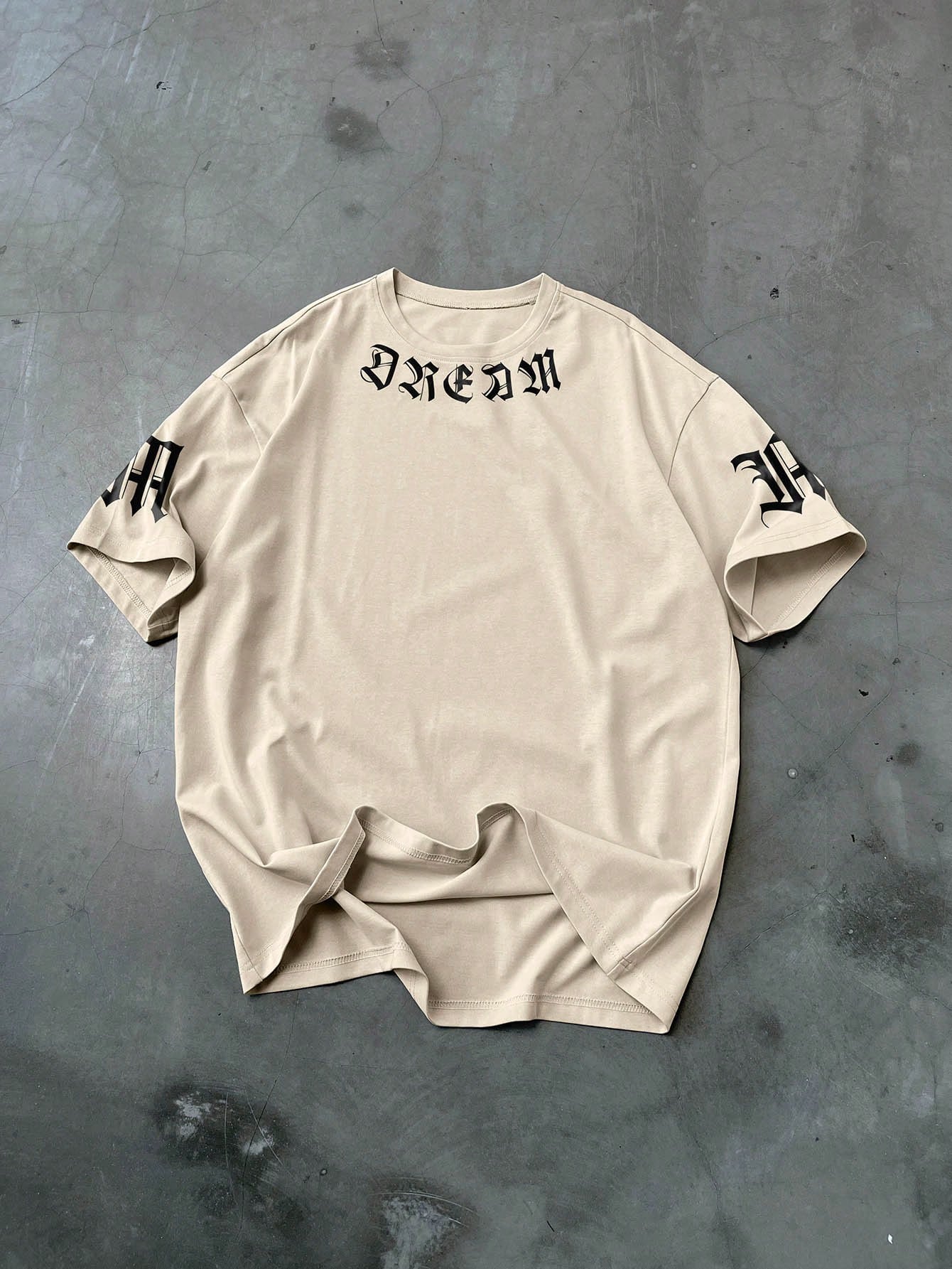 Manfinity EMRG Men'S Drop Shoulder round Neck Short Sleeve Casual Letter Print T-Shirt, Summer