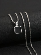1Pc Simple Punk Black Painted Pendant Necklace with Stainless Steel Chain, Daily and Business Accessory for Men