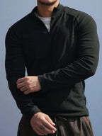 DAZY Men'S Solid Color Stand Collar Zipper Long Sleeve Slim Fit Sports T-Shirt, Autumn, Fall