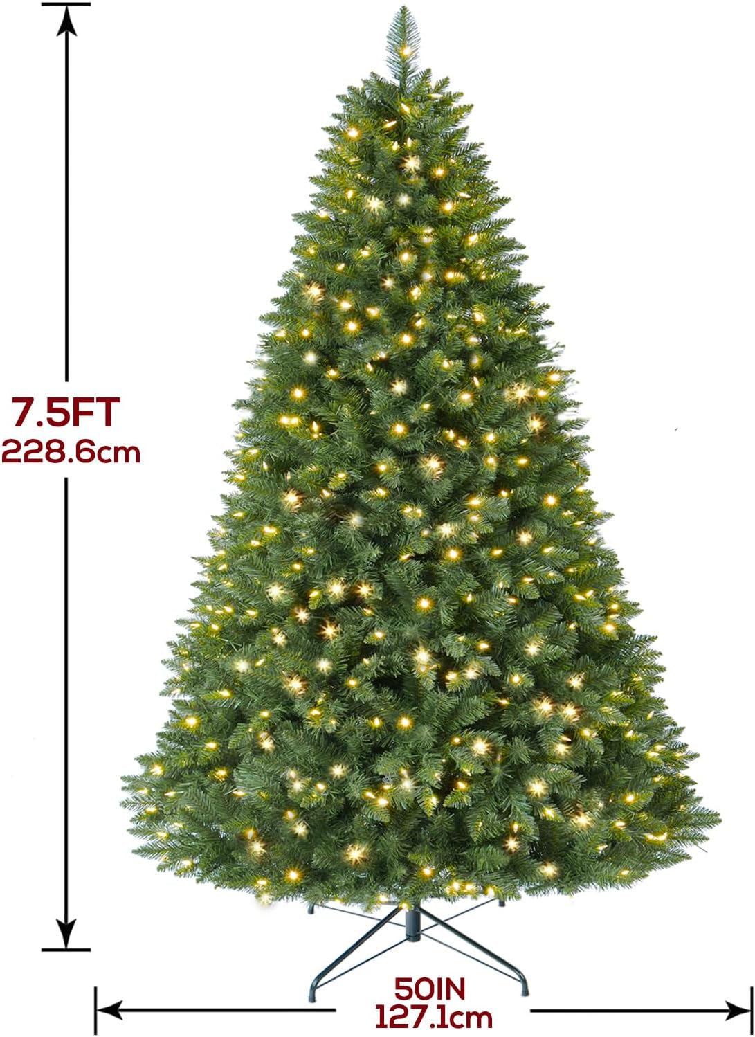 7.5 FT Pre-Lit Christmas Tree Spruce with Remote Control, 450 Warm White Multi-Color Changing LED Lights, Artificial Hinged/Feel Real/Realistic for Home, Holiday Decoration Dual Color LED
