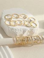 28Pcs/Set Fashionable Ring Set with Heart Shaped Design, Geometric Style and Bohemian Element Accent