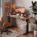 48X24 Inches Height Adjustable Electric Standing Desk with 2 Hooks for Home Office, Ergonomic Sit Stand up Desk with Splice Board, Rustic Brown