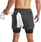 Mens 2 in 1 Running Shorts Quick Dry Athletic Shorts with Liner, Workout Shorts with Zip Pockets and Towel Loop
