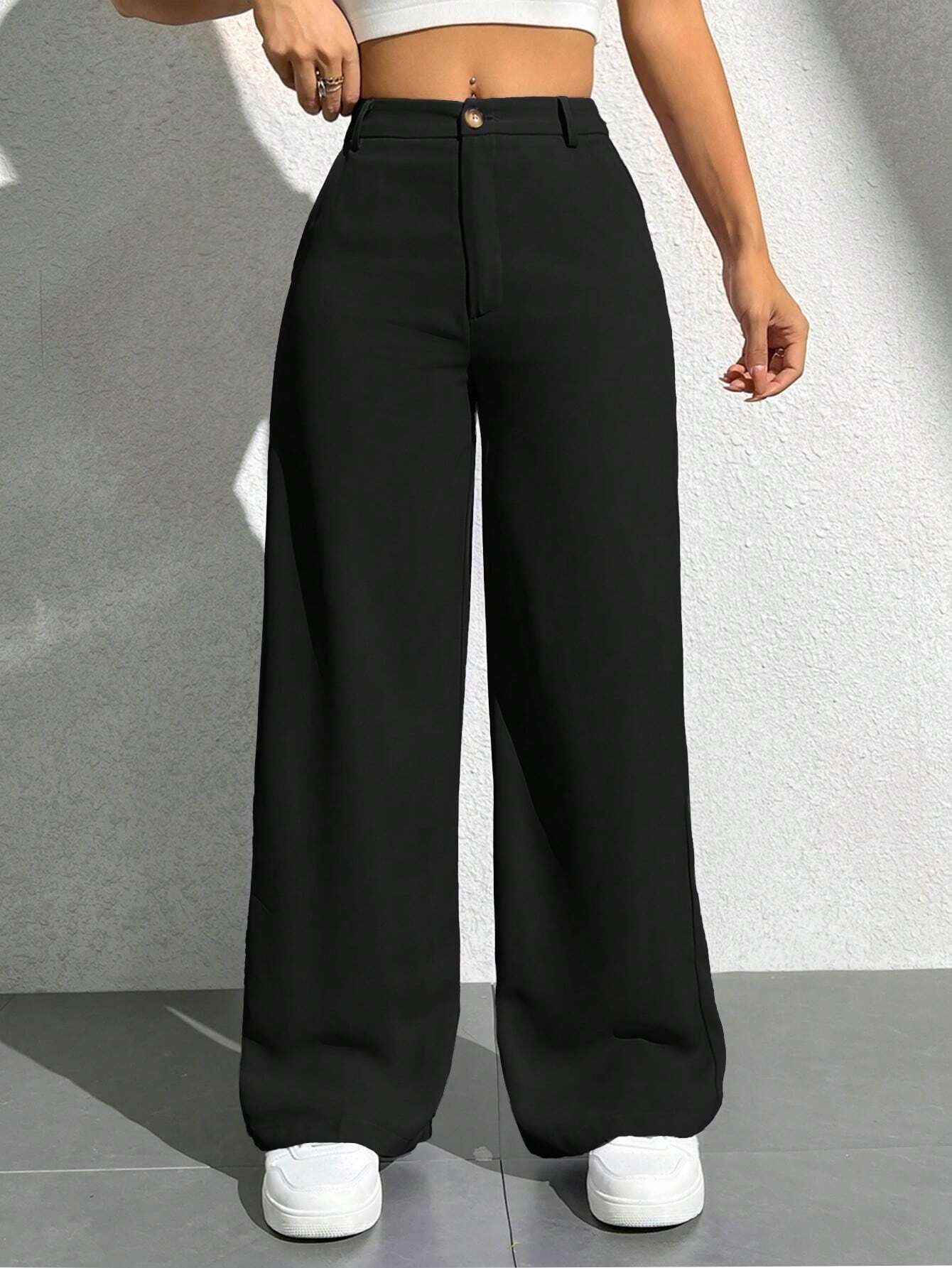 PETITE Ladies' Solid Color Simple Everyday Casual Trousers