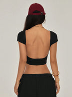 PETITE Black Open Back T-Shirt Top Suitable for Petite, Summer