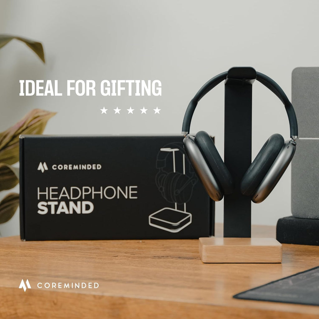 Universal Headphone Stand for Desk, Solid Wood Gaming Headset Stand, Heavy Duty Wooden Headphones Holder, Compatible with Airpods Max and More