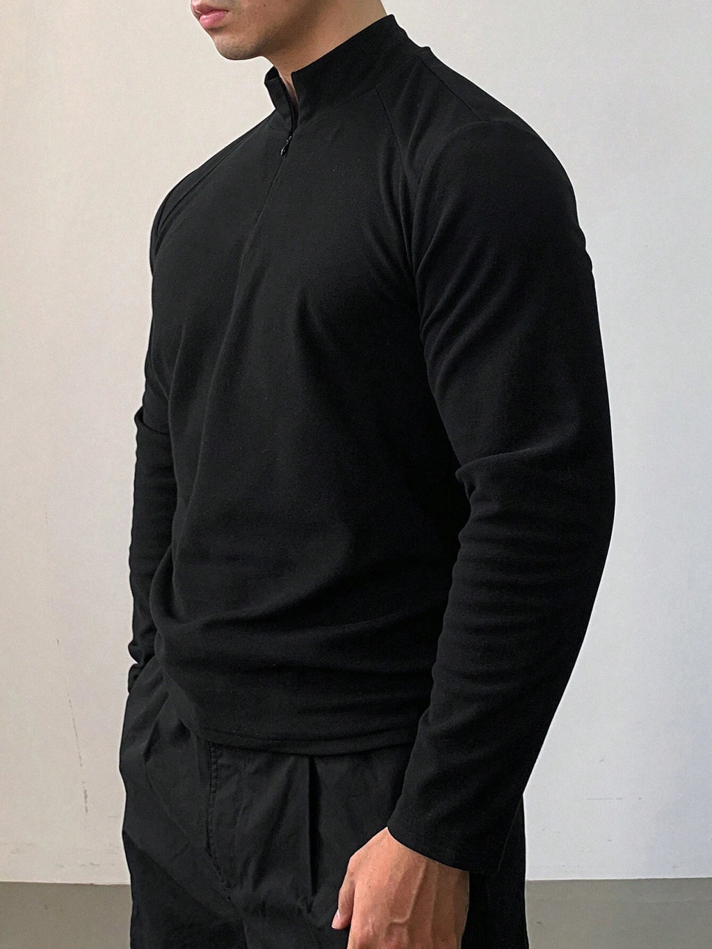 DAZY Men'S Solid Color Stand Collar Zipper Long Sleeve Slim Fit Sports T-Shirt, Autumn, Fall