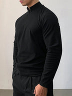 DAZY Men'S Solid Color Stand Collar Zipper Long Sleeve Slim Fit Sports T-Shirt, Autumn, Fall