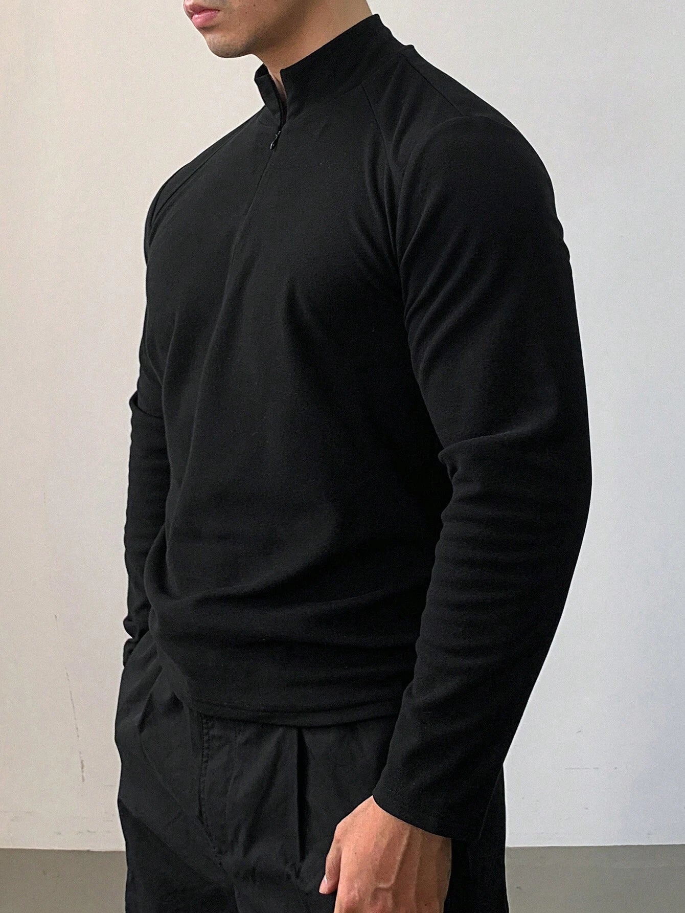 DAZY Men'S Solid Color Stand Collar Zipper Long Sleeve Slim Fit Sports T-Shirt, Autumn, Fall