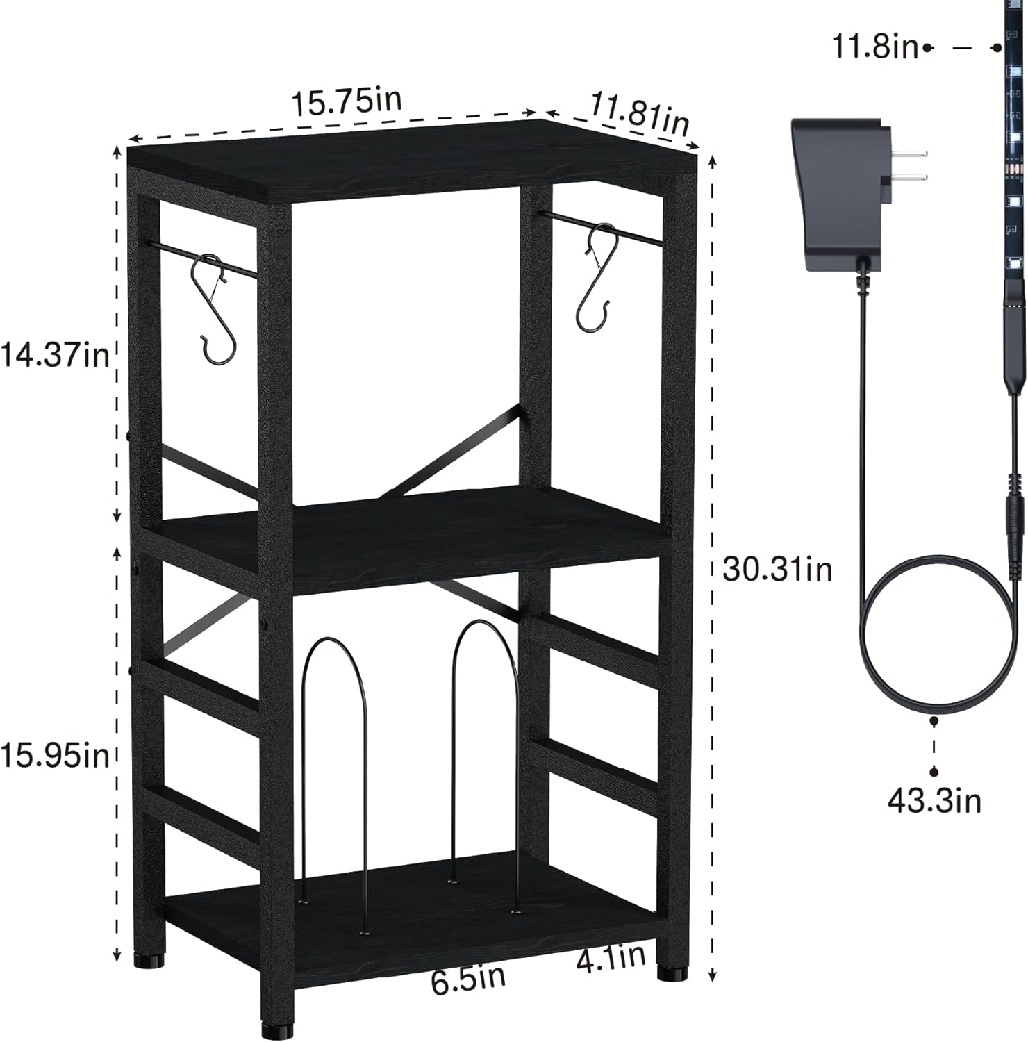 End Table with LED Light,Record Player Stand with Albums Storage,Vinyl Records Storage,Turntable Stand Side Table for Music Room Studio Living Room Bedroom-Modern Black