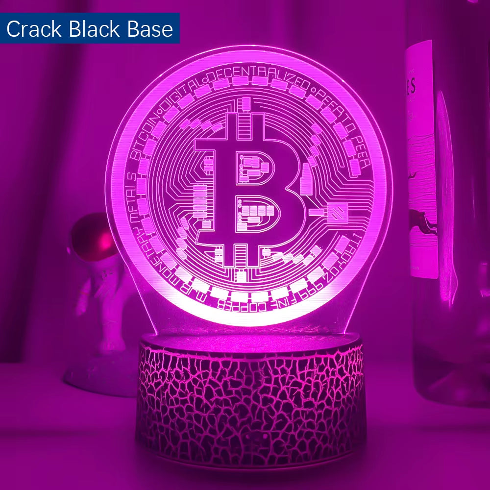 Acrylic Led Night Light Bitcoin for Room Decorative Nightlight Touch Sensor 7 Color Changing Battery Powered Table Night Lamp 3D