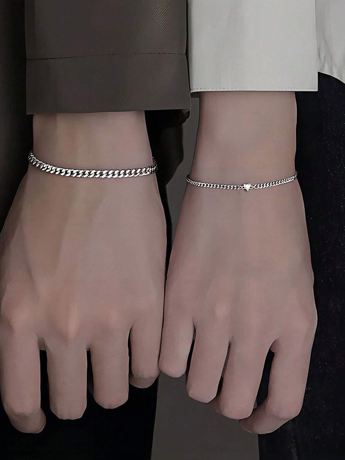 2Pcs/Set Stainless Steel Couples Heart-Shaped Bracelet, Fashionable Design Valentines