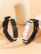 ATLVXJL 2Pcs/Set Couple Matching Bracelets Blow Kisses to Show Love Know You Love You Patternblack Silvery Stainless Steel Jewelry Set Charm Silicone Bracelet Luminous Glow in the Dark for Women Valentine'S Day Gift or Loved Ones Holiday Couple Gifts