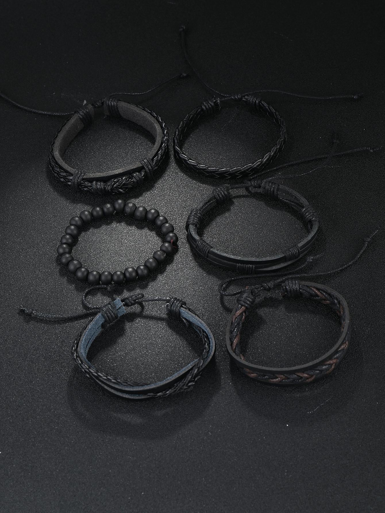 6Pcs Vintage Braided Leather Bracelet DIY Kit, Men'S Wristband Accessories Suitable for Everyday Wear, Great Gift for Friends and Family