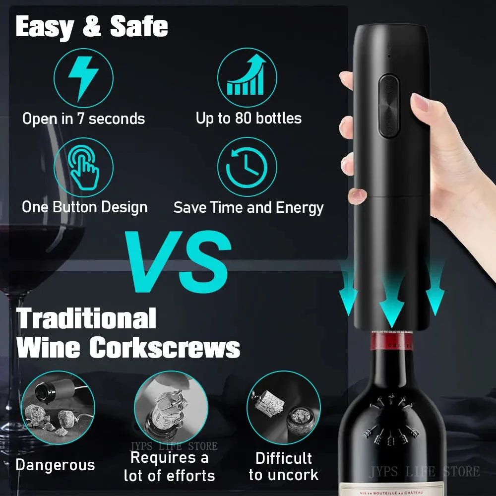 Electric Wine Opener Automatic Wine Aerator Rechargeable Wine Corkscrew Foil Cutter Opener Wine Lover Party Kitchen Tool Gifts