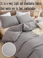 Grey Duvet Cover Set Boho Farmhouse Bedding Set 3 Pcs Solid Colour Super Soft Breathable Microfiber Duvet Cover Set (1 Duvet Cover + 2 Pillow Shams, No Filling) Gifts for Women&Men