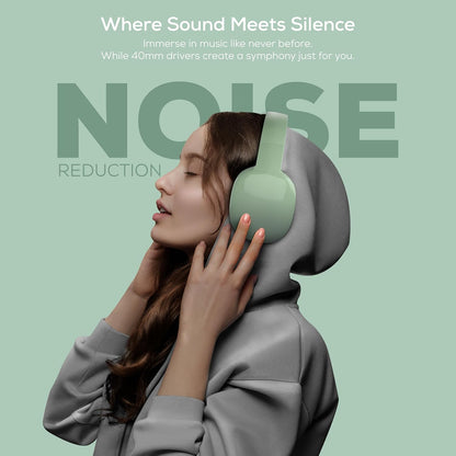 Wireless over Ear Bluetooth Headphones with Microphone - Wireless Headset -Noise Reduction - Bluetooth, Wired,Built in Micro SD for Travel, Home, Work Tv,Pc,Gaming,Cellphone (Mint)
