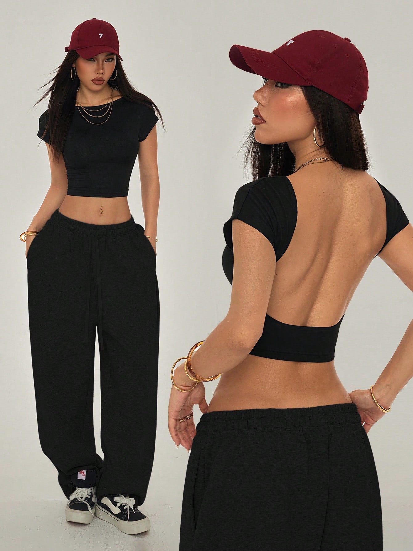 PETITE Black Open Back T-Shirt Top Suitable for Petite, Summer