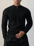 DAZY Men'S Solid Color Stand Collar Zipper Long Sleeve Slim Fit Sports T-Shirt, Autumn, Fall