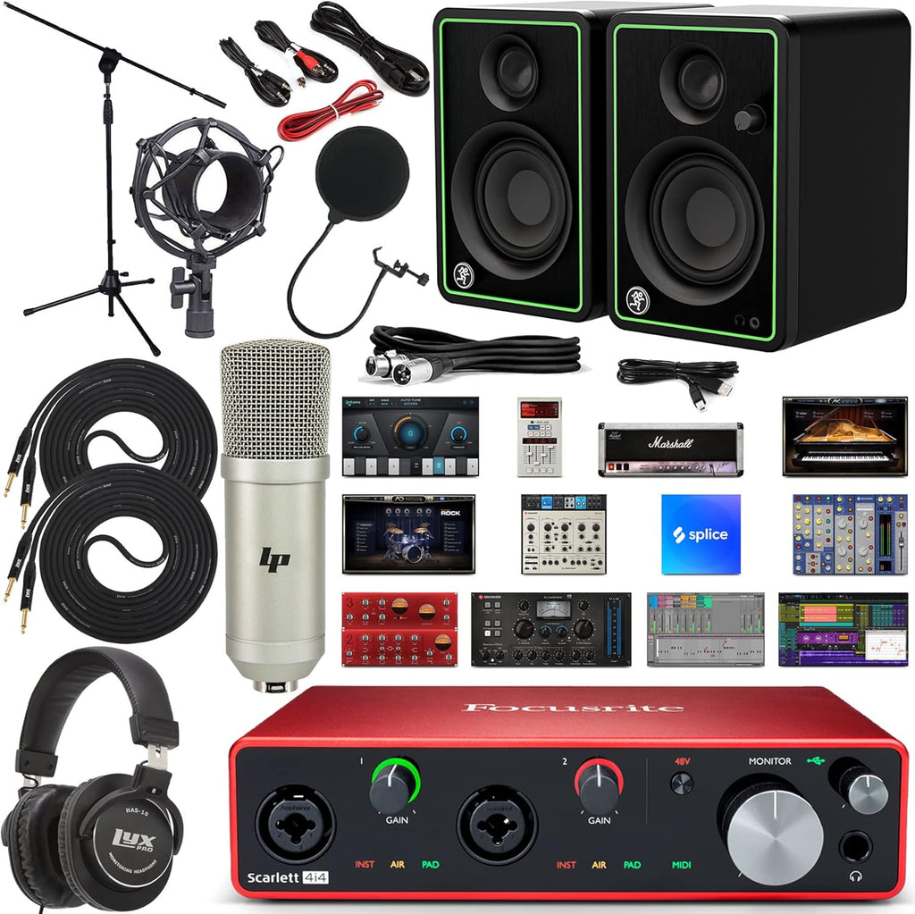 Scarlett 4I4 4X4 USB Audio Interface with Creative Music Production Software Kit, CR3-X Studio Monitors, Professional Headphones & 1/4 Instrument Cables