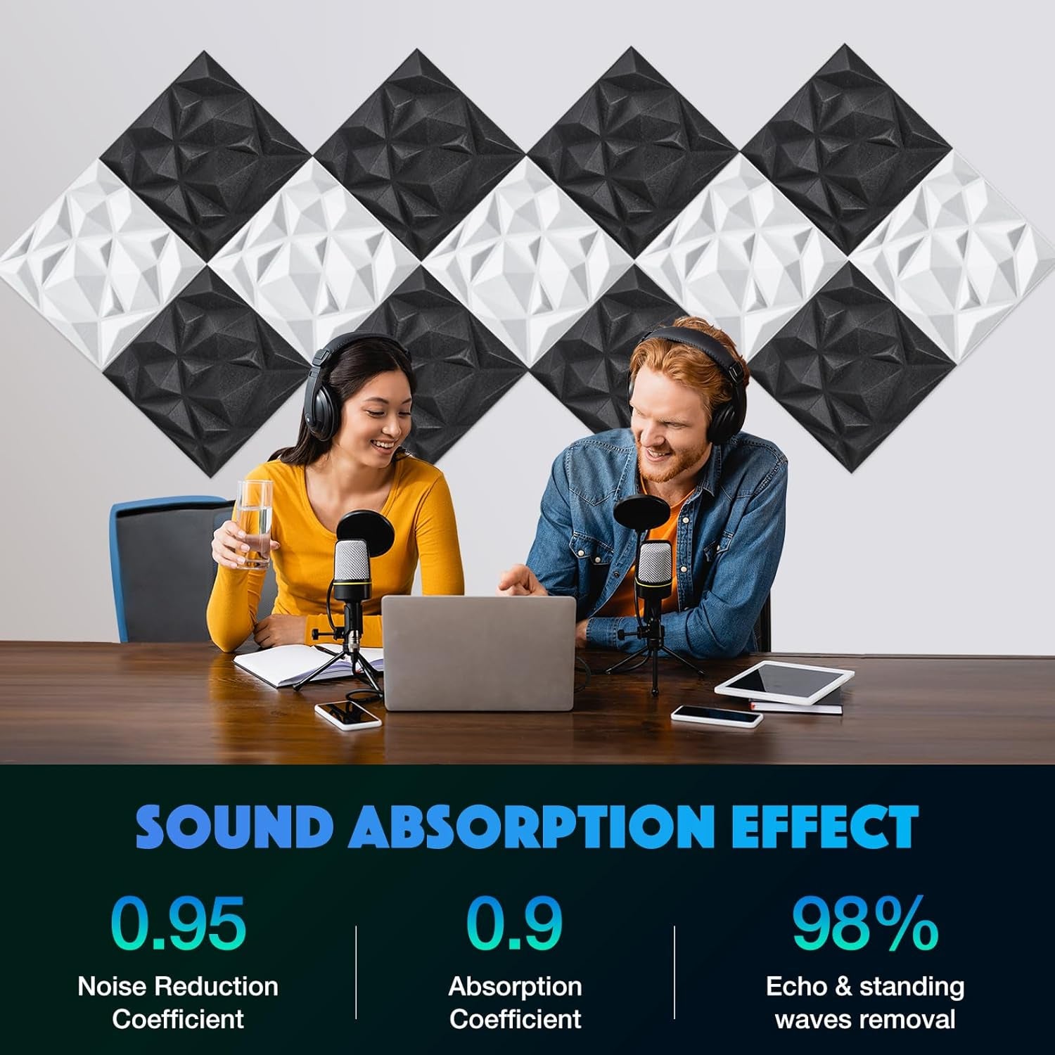 Acoustic 3D Wall Panels,24 Pack Sound Proof Felt Panels for Interior Wall Décor, Hollow Sound Absorbing Panel for Studio, Living Room, Home, Hotel, 12''X12'' Cover 24 Sq Ft (Black, 24 Pack)