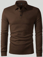 Manfinity Mode Men'S Solid Color Front Button Long Sleeve Casual POLO Shirt, for Fall