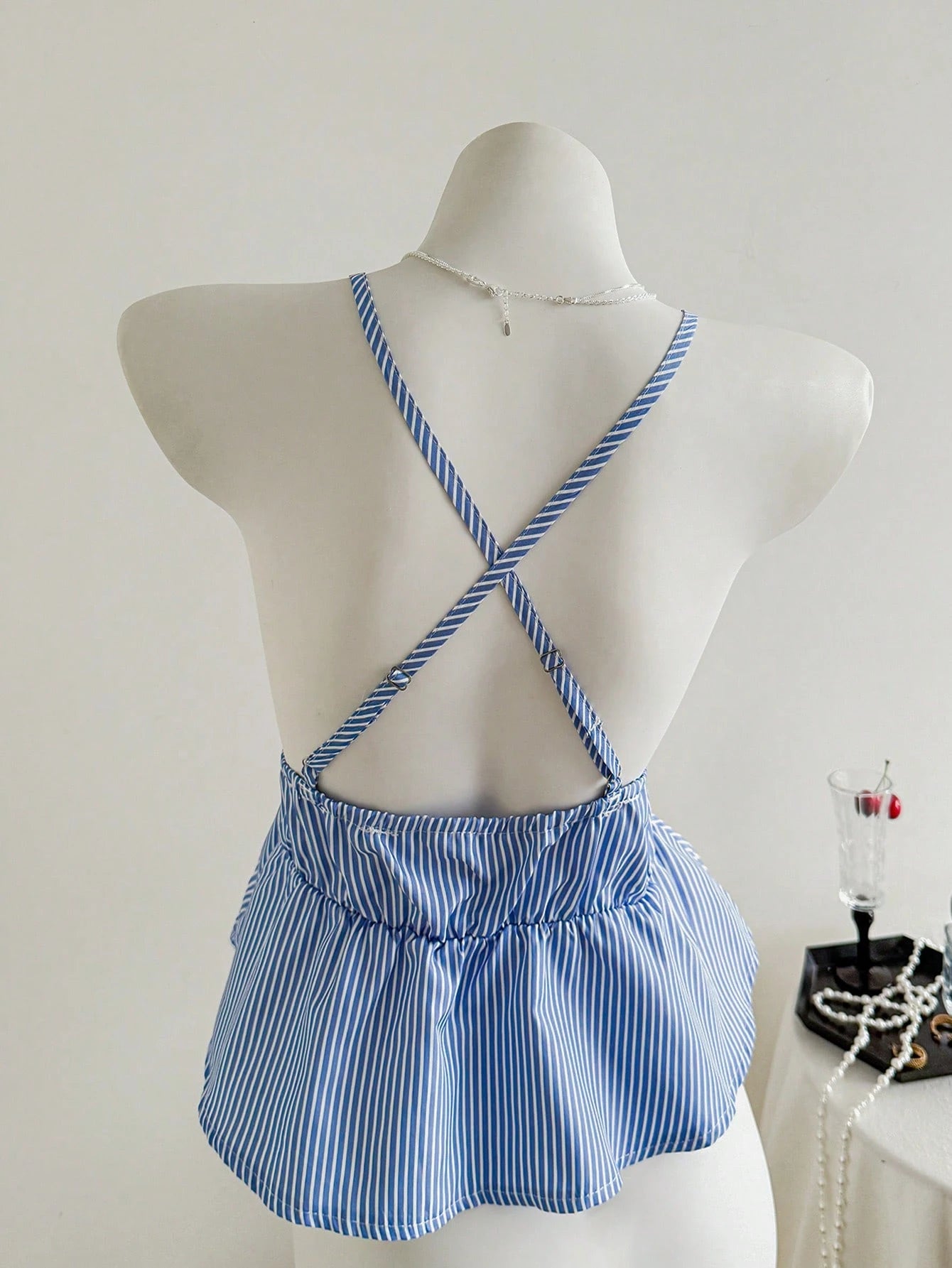 Elamini Casual Striped Backless Halter Top, Summer