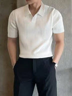 Manfinity Homme Men Ribbed Knit Button Office Plain Casual Polo Shirt, for Husband, Old Money Style