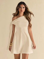 BAE Women'S Asymmetric Tie-Up Shoulder Black Bodycon Elegant A-Line Ruffle Hem Skirt Business Casual Woman