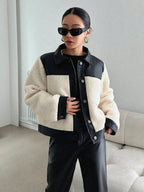 DAZY Women'S Autumn/Winter Patchwork Sherpa Casual Single-Breasted Jacket
