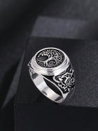 1Pc Punk Rock Tree of Life Design Ring, Fashion Jewelry Gift for Men
