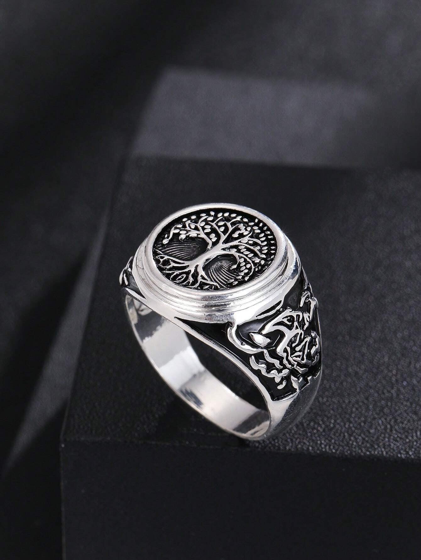 1Pc Punk Rock Tree of Life Design Ring, Fashion Jewelry Gift for Men